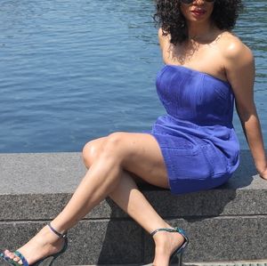 Blue strapless cocktail dress Adam Lippes